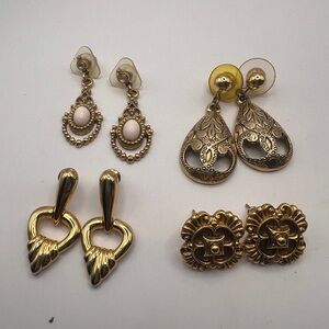 4 pair of vintage gold tone earrings